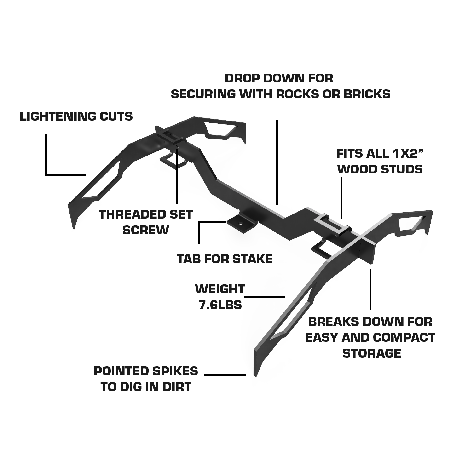 TARGET STAND copy – Badlands Munitions Co Exploded view of a metal rack with labeled parts, showing components and how it assembles.