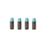 Row of turquoise lipstick bullets in dark brown tubes lined up along the bottom edge of the image, against a white background.