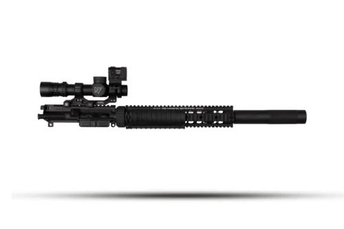 Semi-automatic rifle with scope and handguard, shown in profile on a white background.