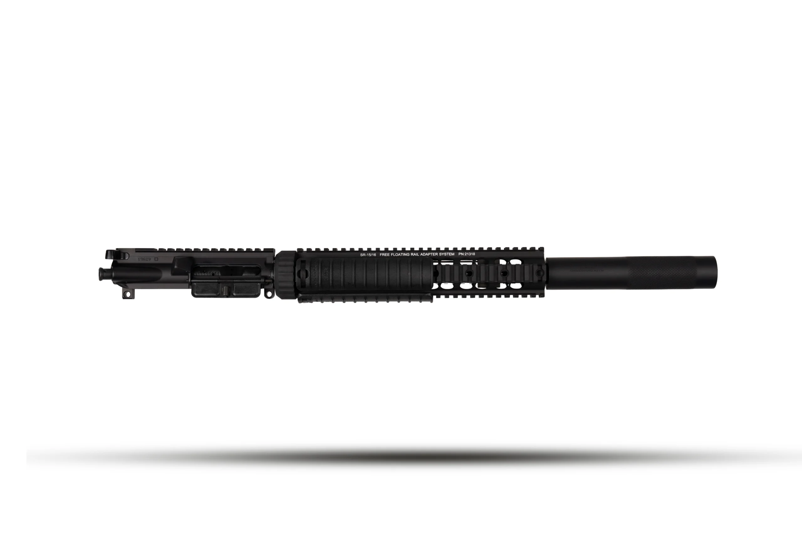 mk12 recce 151 w can – Badlands Munitions Co Black AR-style rifle upper receiver and handguard with a long Picatinny rail, displayed horizontally on white background