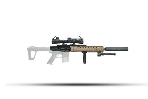 Modern assault rifle with scope and suppressor on a white background