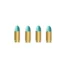 Row of turquoise-tipped bullets with brass casings lined up in a row, facing upward.