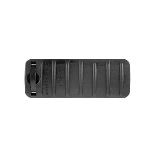 Black polymer vertical foregrip for a rifle with ribbed grip and Knights Armament branding visible on the side, mounted for attachment.