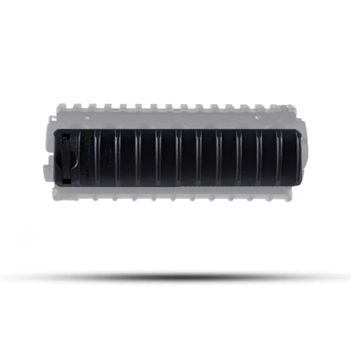 Black cylindrical printer roller inside a gray cartridge housing; ridged roller with mounting ends visible