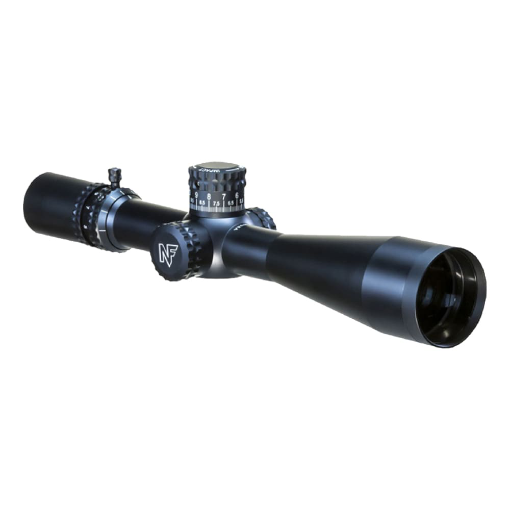 c616 – Badlands Munitions Co Rifle scope with adjustable turrets and objective lens, Nightforce brand logo visible