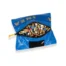 Blue zippered pouch opened to reveal a pile of brass ammunition inside and around the opening completely filling it with bullets and casings.