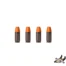 Five orange-tipped black bullets standing upright in a row on a white background, with a partial decorative illustration in the bottom-right corner.
